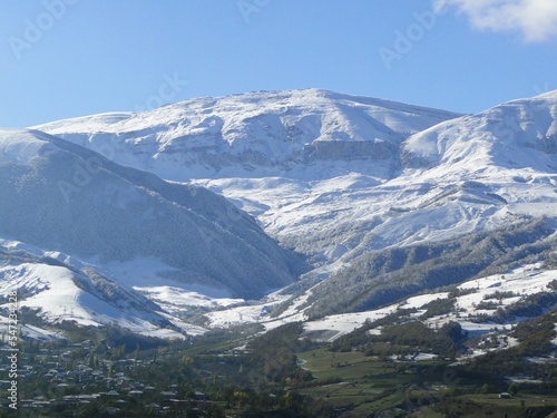 mountains with snow, clear sky