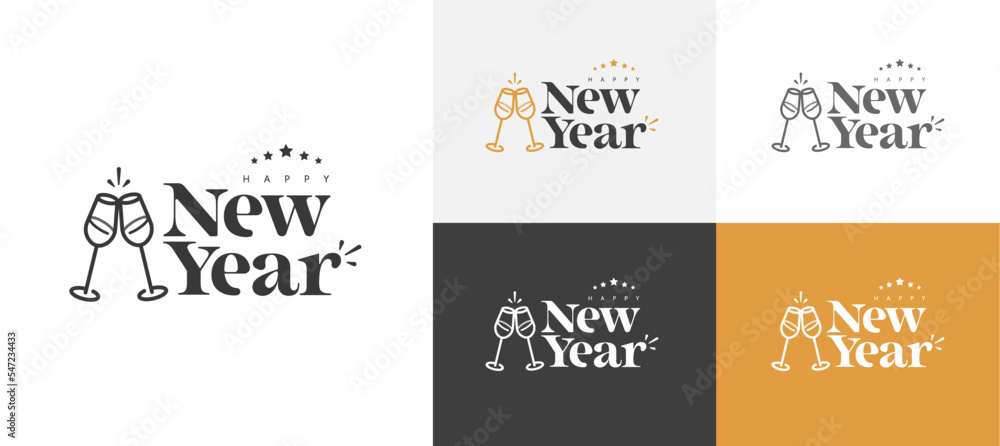 Logo to celebrate new year with toasting glasses.