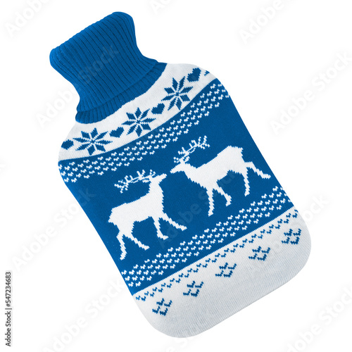 Canvas Print Wärmflasche und Bezug aus Wolle mit Rentieren    Hintergrund transparent