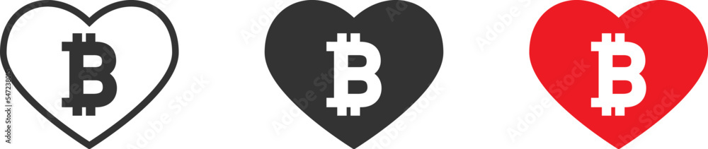 Heart icon with bitcoin symbol inside. Vector illustration. Heart icon with bitcoin symbol inside. Vector illustration.