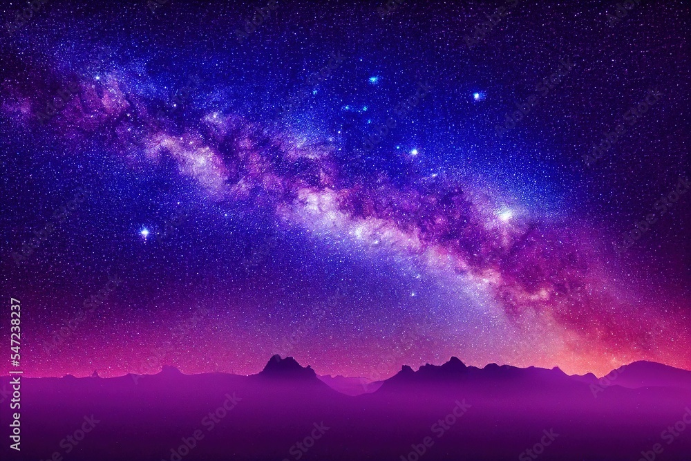 Purple starry sky with mountains