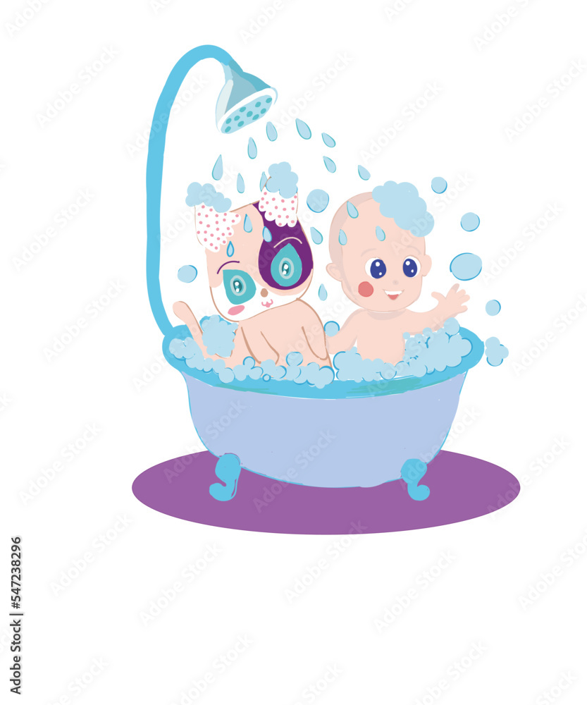 Naklejka premium baby taking a bath