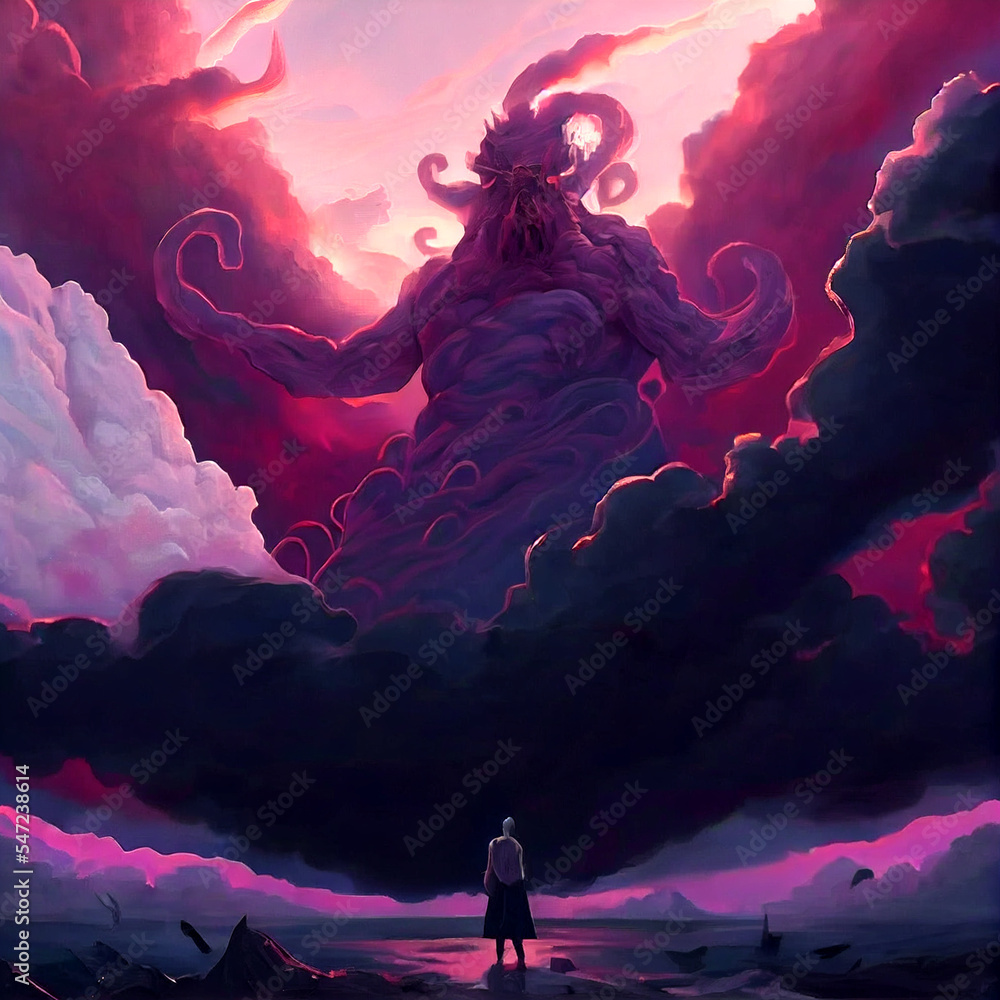 mad god vs human dream digital art aigenerated Stock Illustration