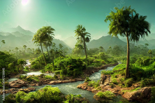landscape with palm trees digital art