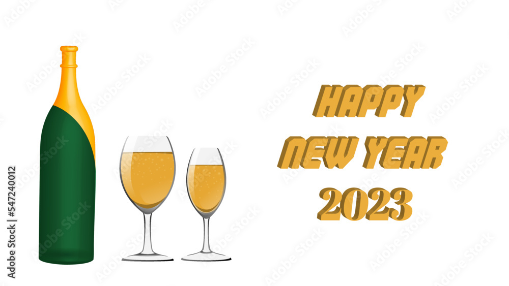 Vecteur Stock happy new year 2023 banner created with champagne bottle ...