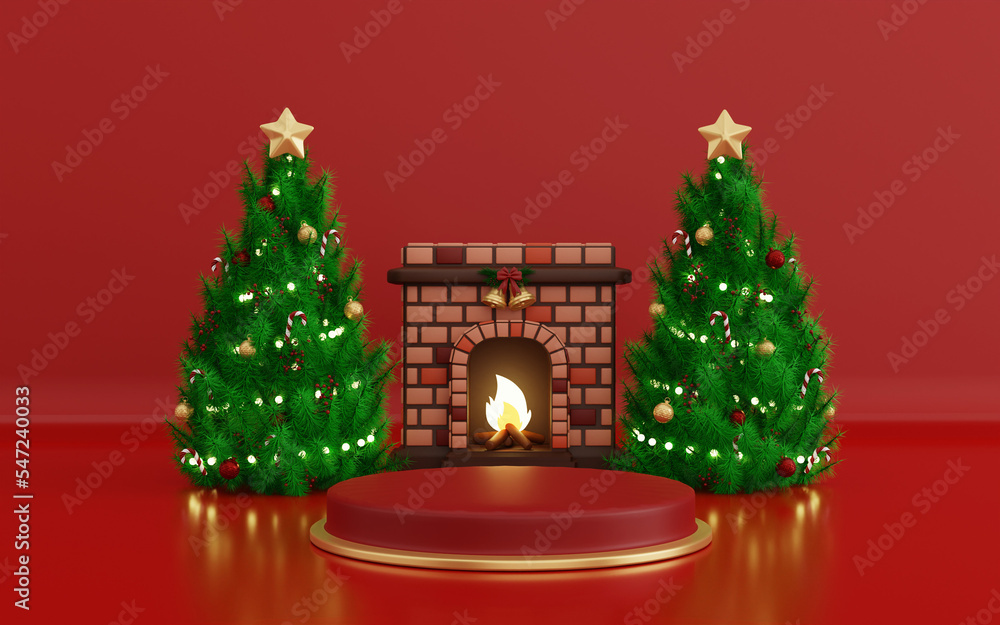 3D Christmas illustration with podium display product