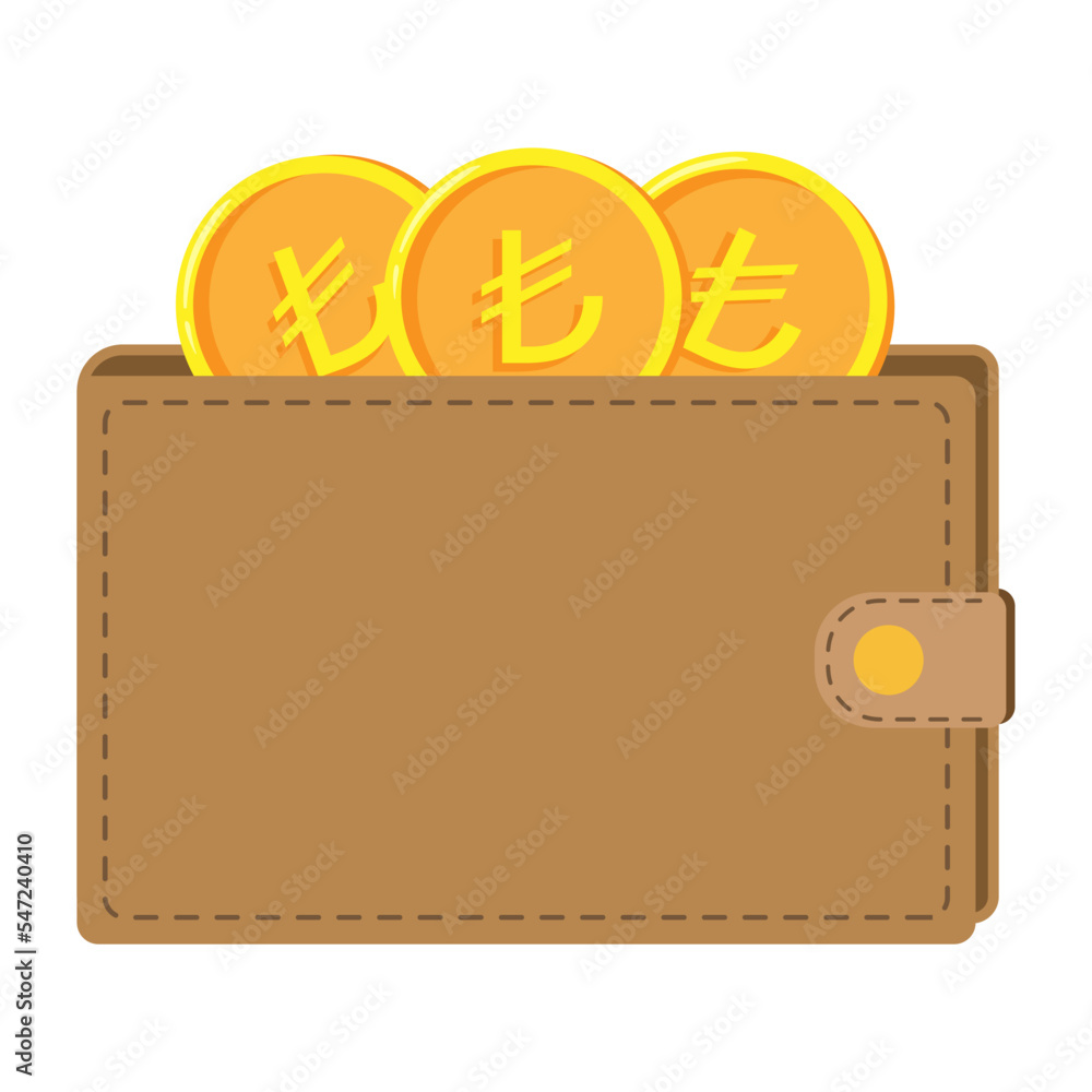 Wallet with lira coins. Vector illustration Wallet with lira coins. Vector illustration
