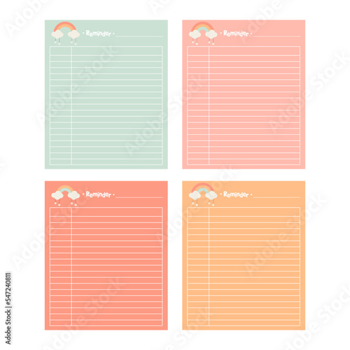 Cute paper notes. Stationary set. Scrapbook notes and cards.Printable planner stickers. To Do List note. Template for your message. Decorative planning element. Vector illustration.