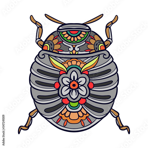 Colorful Beetle mandala arts isolated on white background