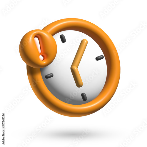 3d orange fun clock icon, 3d attention clock, critic time