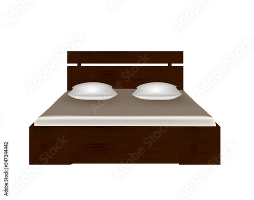 Double bad with sheets and pillows, vector