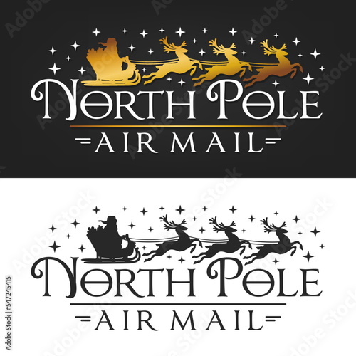 North Pole Air Mail Badge Christmas Stamp. Santa Claus Postmark Holiday Vector Illustration.
