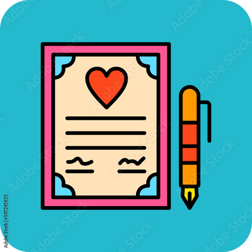 Wedding Contract Multicolor Round Corner Filled Line Icon