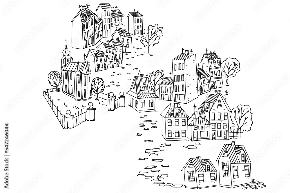 Vector sketch of small european town