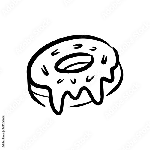 Vector illustration. Donut tattoo sketch. Confectionery logo. Minimalism.