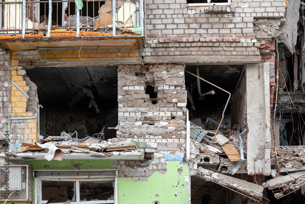 destroyed and burned houses in the city Russia Ukraine war