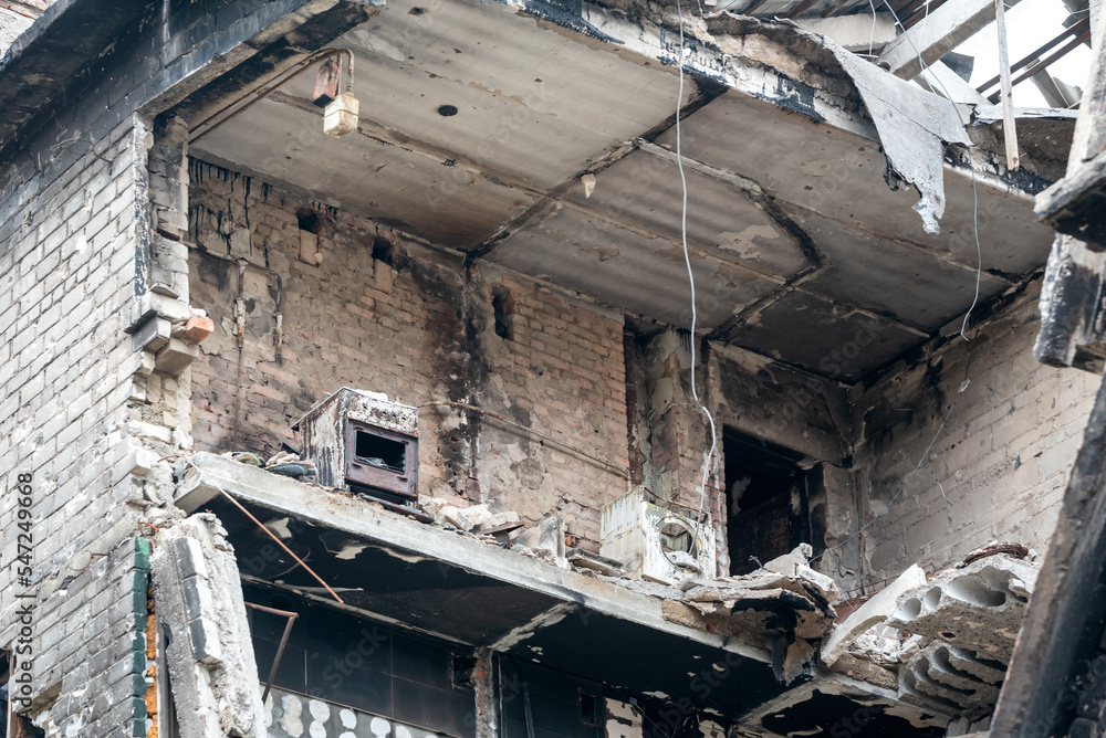 destroyed and burned houses in the city Russia Ukraine war destroyed and burned houses in the city Russia Ukraine war