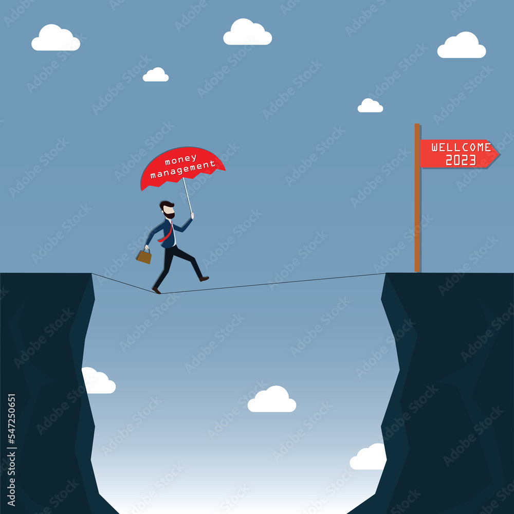 Flat design of business concept,The businessman with umbrella walk across over the ravine - vector Flat design of business concept,The businessman with umbrella walk across over the ravine - vector