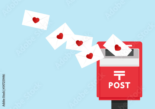 Japan Mail box with lover letter on Valentine day. Mail box icon. Love mail box on white background, in the flat style.