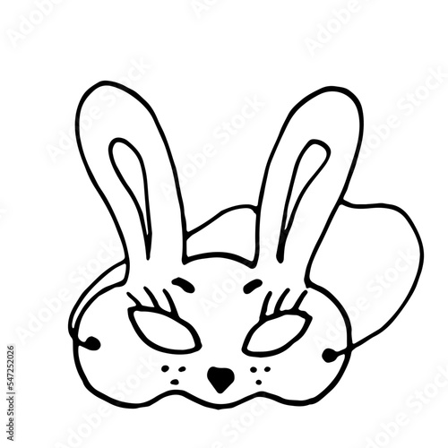 Christmas rabbit mask. Coloring page. line art. Vector illustration.