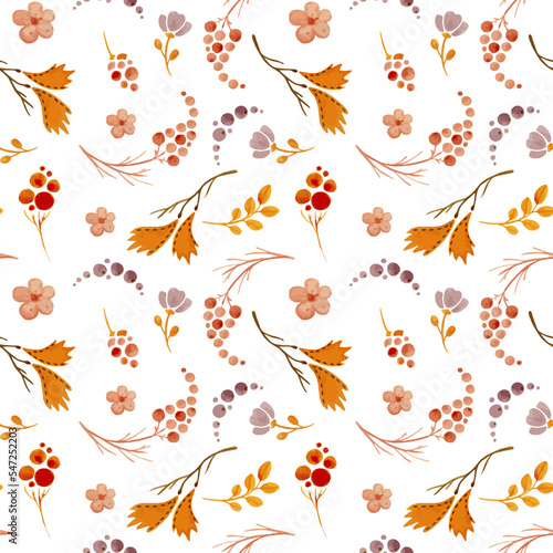 Wallpaper Mural Autumn leaves, berries and flowers of warm colors. Seamless vector pattern for fabrics, clothes, wrapping. Torontodigital.ca