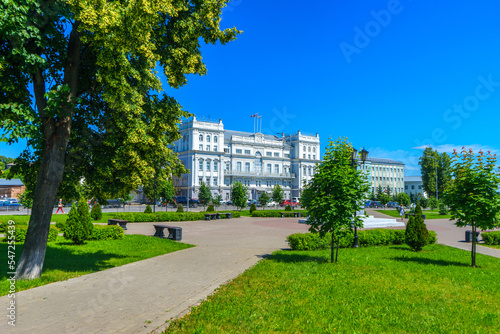 A small square on the Red Square of the city of Sarapul. City administration building. Udmurtia