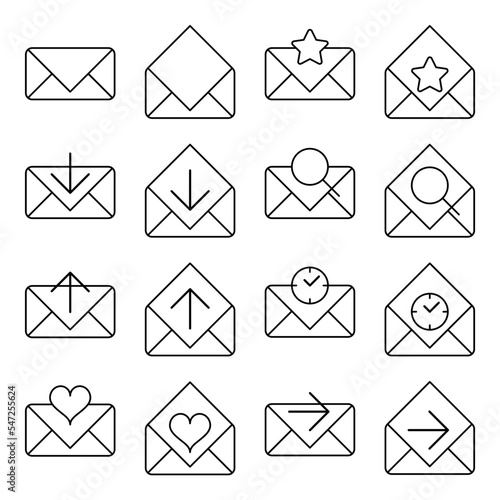 Outline email icon set, open envelope pictogram, line mail symbol for website design, app mobile application and ui. Mailbox vector illustration of email message. (ID: 547255624)