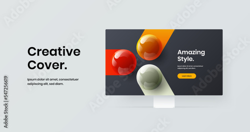 Vivid computer monitor mockup presentation template. Unique web project design vector concept.