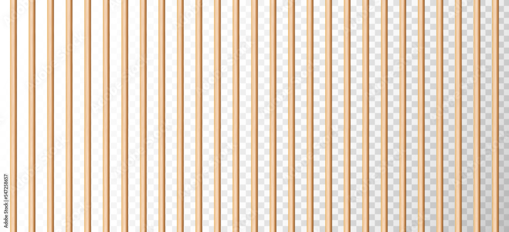 Realistic wooden rural fence isolated on transparent background. Wood fences jail cage. Brown garden planks or lattices. Farm or village enclosure. Vector illusatrtion Realistic wooden rural fence isolated on transparent background. Wood fences jail cage. Brown garden planks or lattices. Farm or village enclosure. Vector illusatrtion