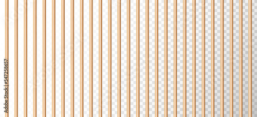 Realistic wooden rural fence isolated on transparent background. Wood fences jail cage. Brown garden planks or lattices. Farm or village enclosure. Vector illusatrtion