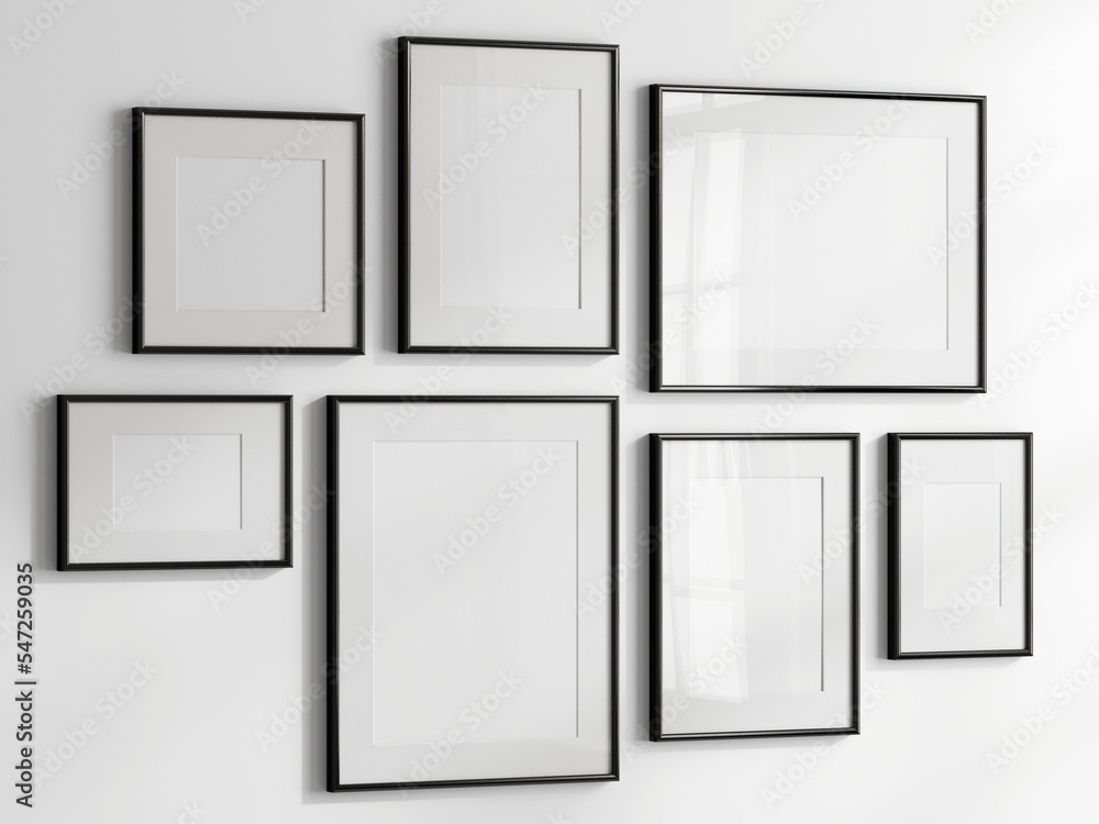 gallery wall mockup, black photo frame on white background, frame mockup, 3d render gallery wall mockup, black photo frame on white background, frame mockup, 3d render
