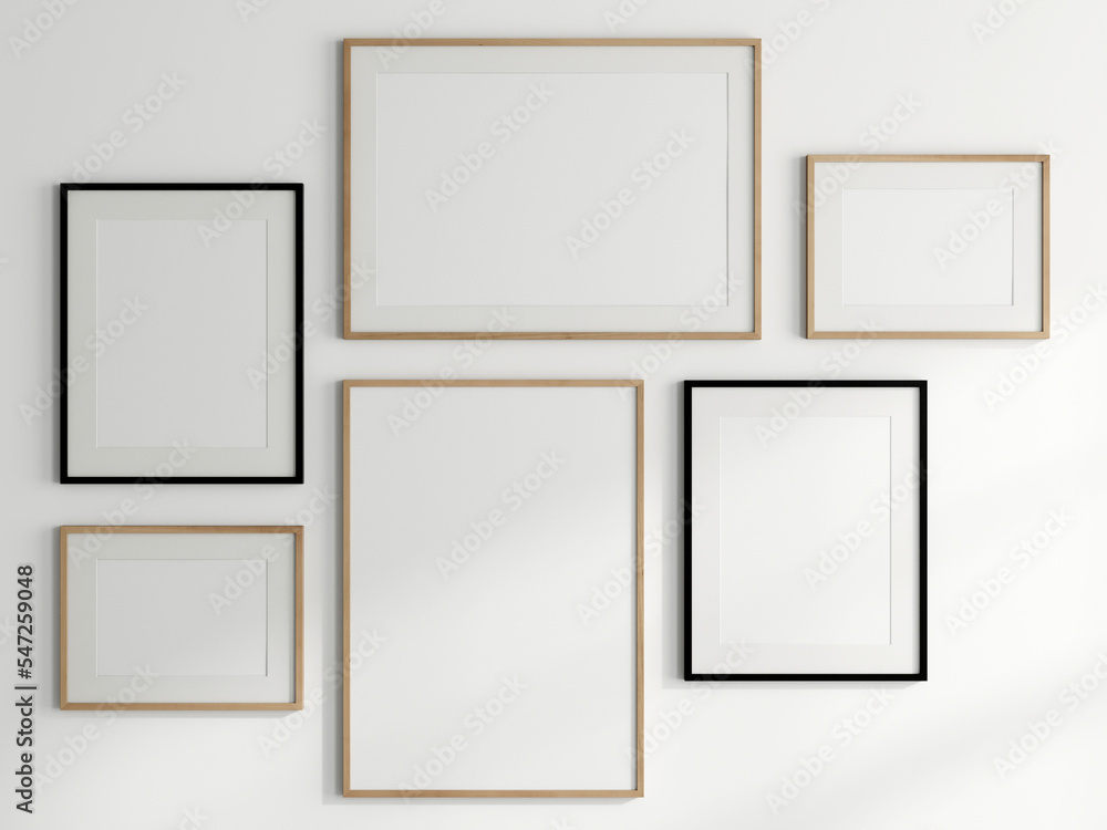 gallery wall mockup, blank photo frame on white background, frame mockup, 3d render gallery wall mockup, blank photo frame on white background, frame mockup, 3d render