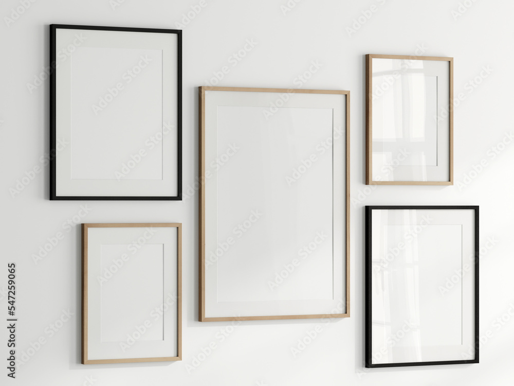 gallery wall mockup, blank photo frame on white background, frame mockup, 3d render gallery wall mockup, blank photo frame on white background, frame mockup, 3d render