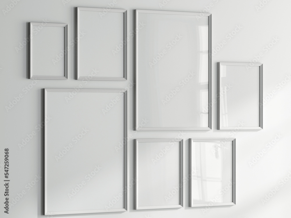 gallery wall mockup, white photo frame on white background, frame mockup, 3d render gallery wall mockup, white photo frame on white background, frame mockup, 3d render