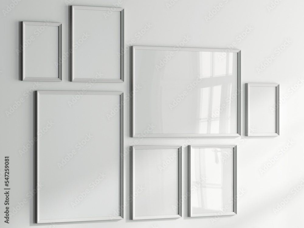 gallery wall mockup, white photo frame on white background, frame mockup, 3d render gallery wall mockup, white photo frame on white background, frame mockup, 3d render