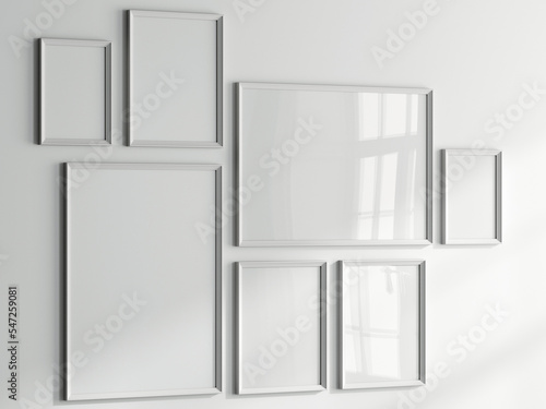 gallery wall mockup, white photo frame on white background, frame mockup, 3d render