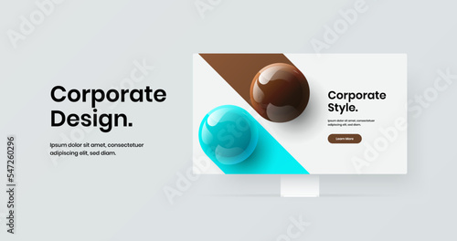 Minimalistic web project vector design layout. Simple computer monitor mockup landing page illustration.