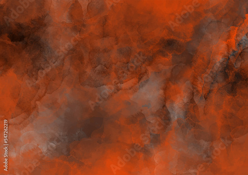 Watercolor vector sunset. Sky, cloud, sun. Dramatic hand drawn background. Apocalypse illustration for poster, banner, print and design interior. Fire, flame, smoke. Sunlight. Red, orange, grey.