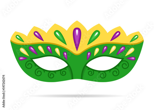 Vector Mardi Gras cartoon green mask on white background