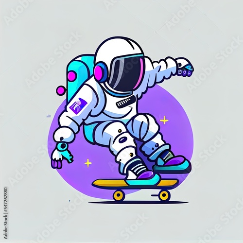 Cute Astronaut Playing Skateboard Cartoon 2d illustrated Icon Illustration. Technology Sport Icon Concept Isolated Premium 2d illustrated. Flat Cartoon Style