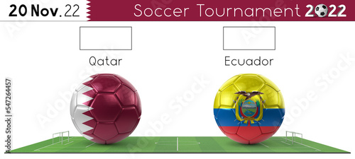 Qatar and Ecuador soccer match - Tournament 2022 - 3D illustration