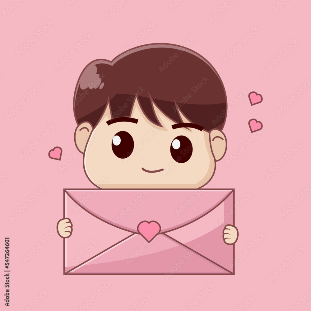 Obraz premium Illustration happy valentine day. cute boy with love letter
