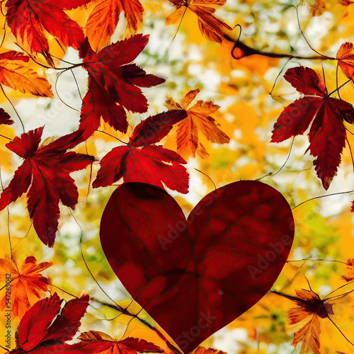 Autumn leaves background with heart