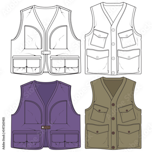 Set of chest vest bag coloring vector, chest vest bag in a sketch style, vector Illustration.