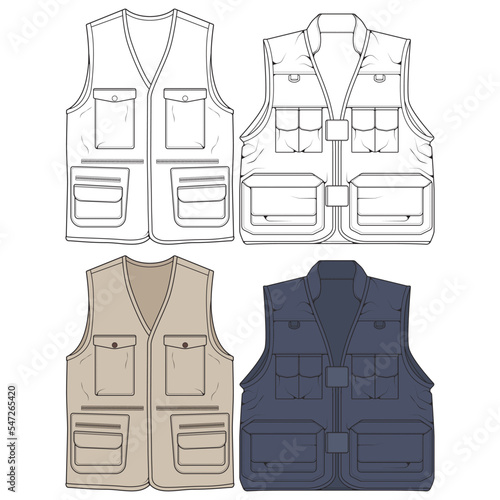 Set of chest vest bag coloring vector, chest vest bag in a sketch style, vector Illustration.