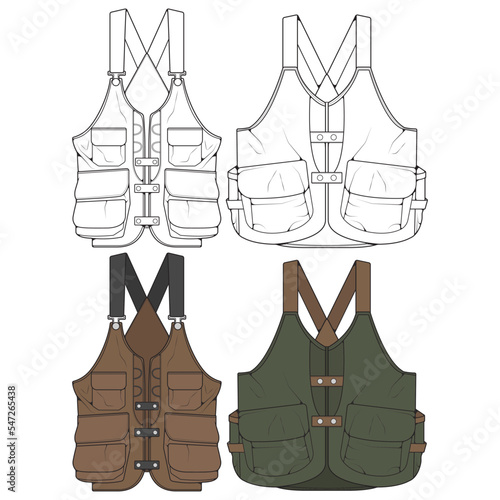 Set of chest vest bag coloring vector, chest vest bag in a sketch style, vector Illustration.