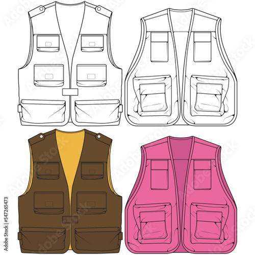 Set of chest vest bag coloring vector, chest vest bag in a sketch style, vector Illustration.