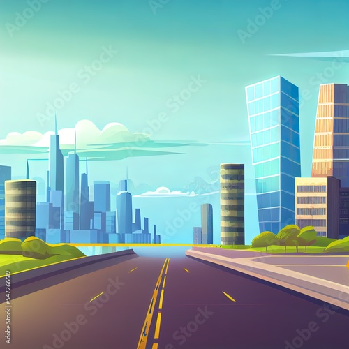 Panoramic skyline and buildings with empty road