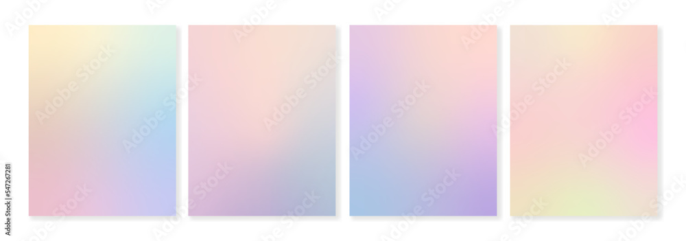 Set of 4 gradient backgrounds in soft pastel colors. For brochures, booklets, posters, business cards, social media and other modern projects. For web and print.
