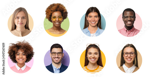 Collage of portraits and faces of group of young diverse people for userpic and profile picture